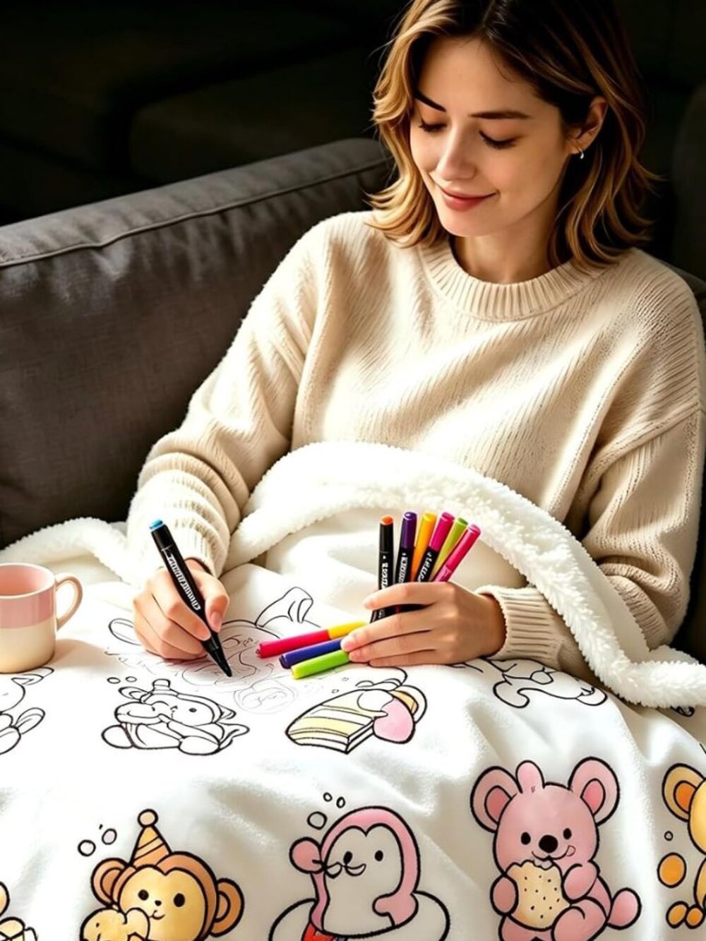 Gardon Coloring Blanket for Adults Kit with 24 Colors Markers